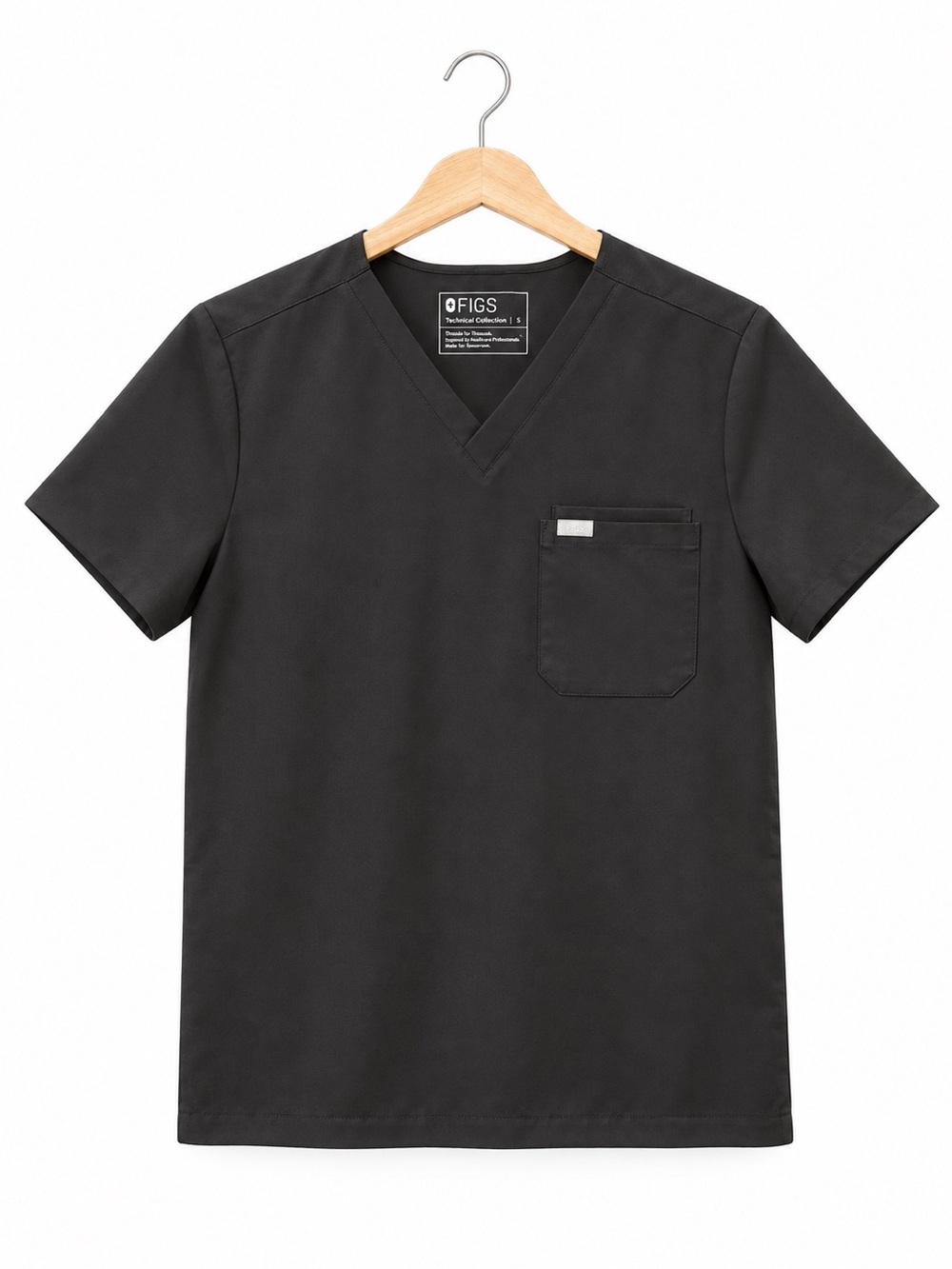 FIGS Men's Black Leon Surrey V-Neck Single Pocket Scrub Top Size Large